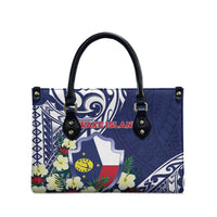 Wake Island Leather Bag Tribal Pattern With Hibiscus Flowers