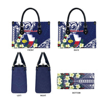 Wake Island Leather Bag Tribal Pattern With Hibiscus Flowers