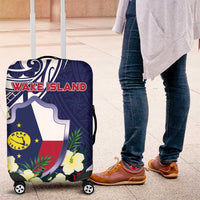 Wake Island Luggage Cover Tribal Pattern With Hibiscus Flowers