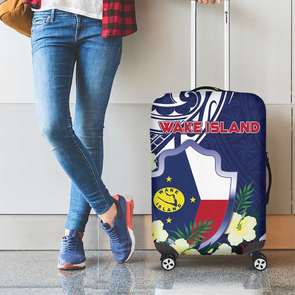 Wake Island Luggage Cover Tribal Pattern With Hibiscus Flowers