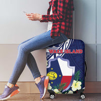 Wake Island Luggage Cover Tribal Pattern With Hibiscus Flowers