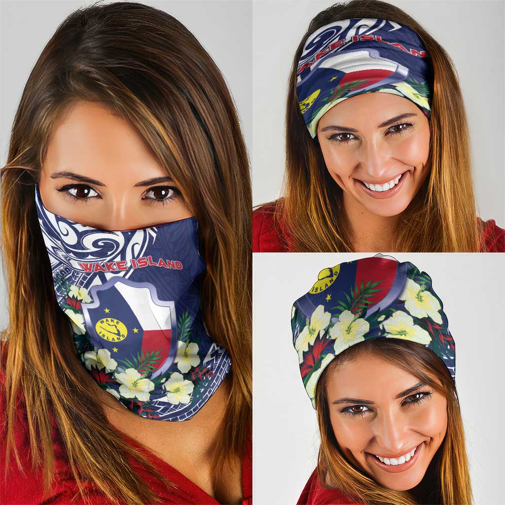 Wake Island Neck Gaiter Tribal Pattern With Hibiscus Flowers