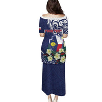 Personalised Wake Island Puletasi Tribal Pattern With Hibiscus Flowers