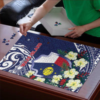 Wake Island Puzzle Tribal Pattern With Hibiscus Flowers