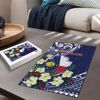 Wake Island Puzzle Tribal Pattern With Hibiscus Flowers