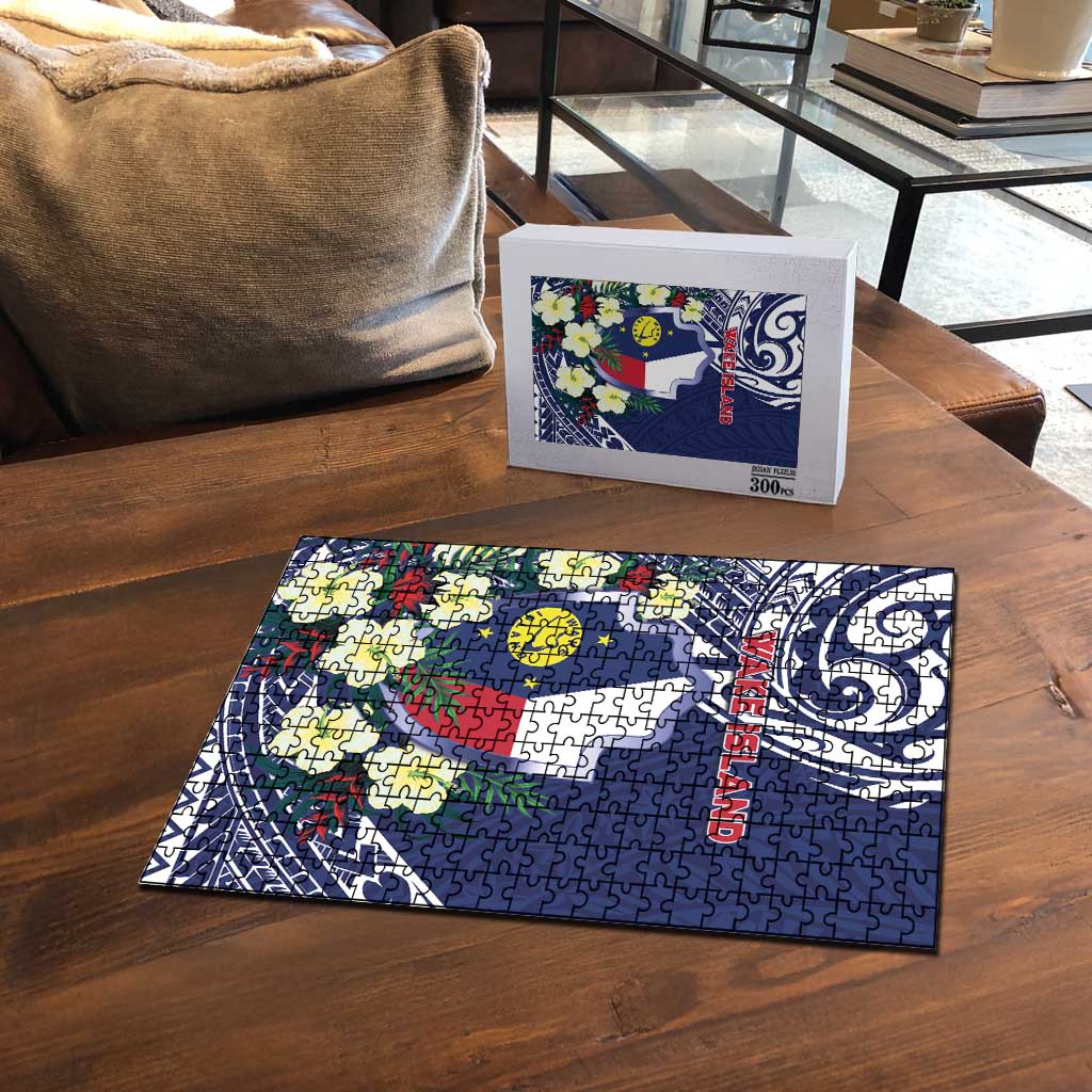 Wake Island Puzzle Tribal Pattern With Hibiscus Flowers
