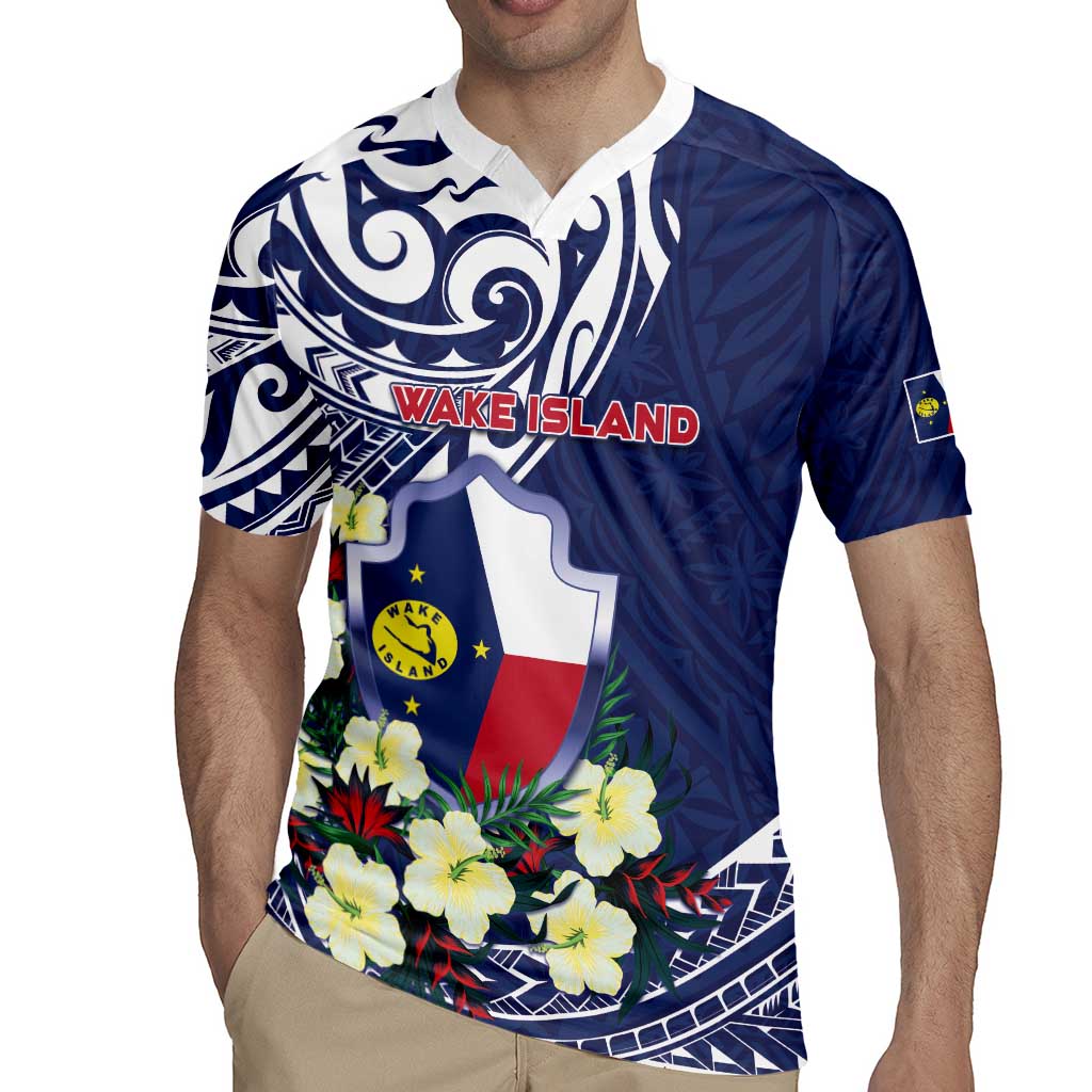 Personalised Wake Island Rugby Jersey Tribal Pattern With Hibiscus Flowers