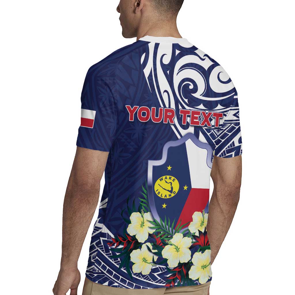 Personalised Wake Island Rugby Jersey Tribal Pattern With Hibiscus Flowers