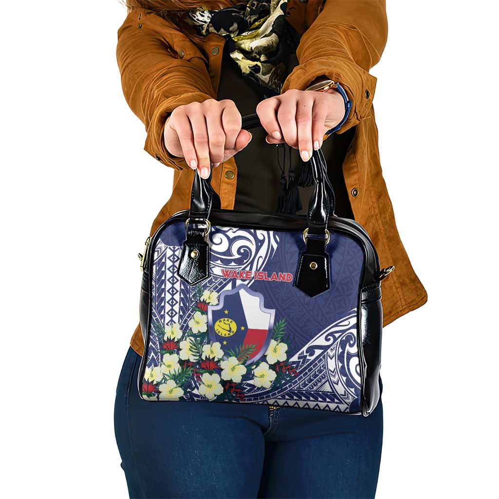Wake Island Shoulder Handbag Tribal Pattern With Hibiscus Flowers LT05 One Size Blue - Polynesian Pride