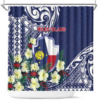 Wake Island Shower Curtain Tribal Pattern With Hibiscus Flowers