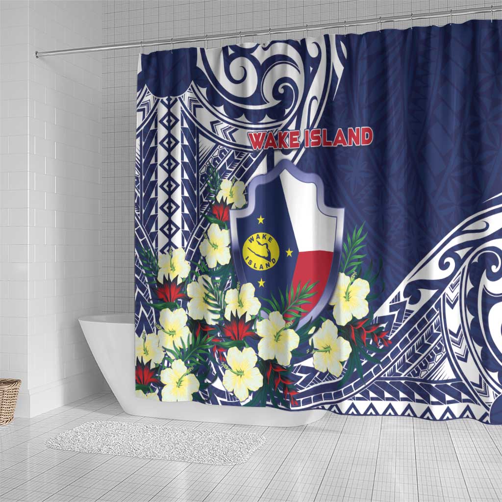 Wake Island Shower Curtain Tribal Pattern With Hibiscus Flowers