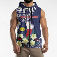 Personalised Wake Island Sleeveless Zip Hoodie Tribal Pattern With Hibiscus Flowers