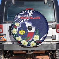 Wake Island Spare Tire Cover Tribal Pattern With Hibiscus Flowers
