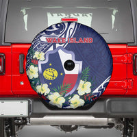 Wake Island Spare Tire Cover Tribal Pattern With Hibiscus Flowers