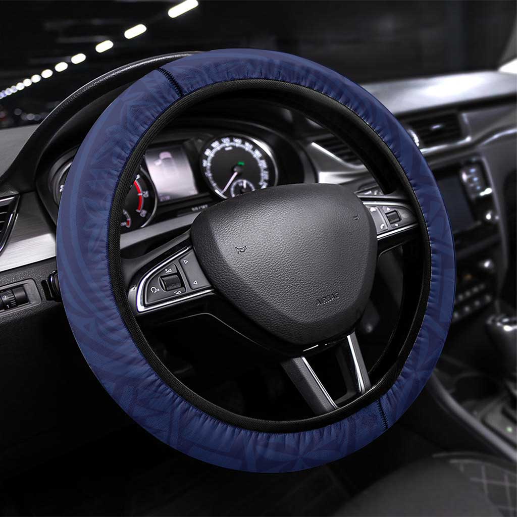 Wake Island Steering Wheel Cover Tribal Pattern With Hibiscus Flowers