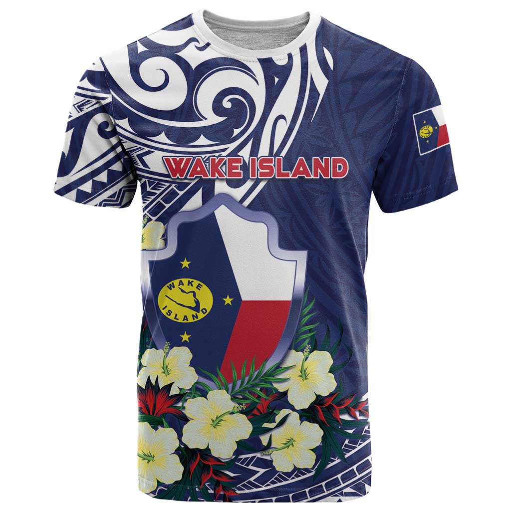 Personalised Wake Island T Shirt Tribal Pattern With Hibiscus Flowers