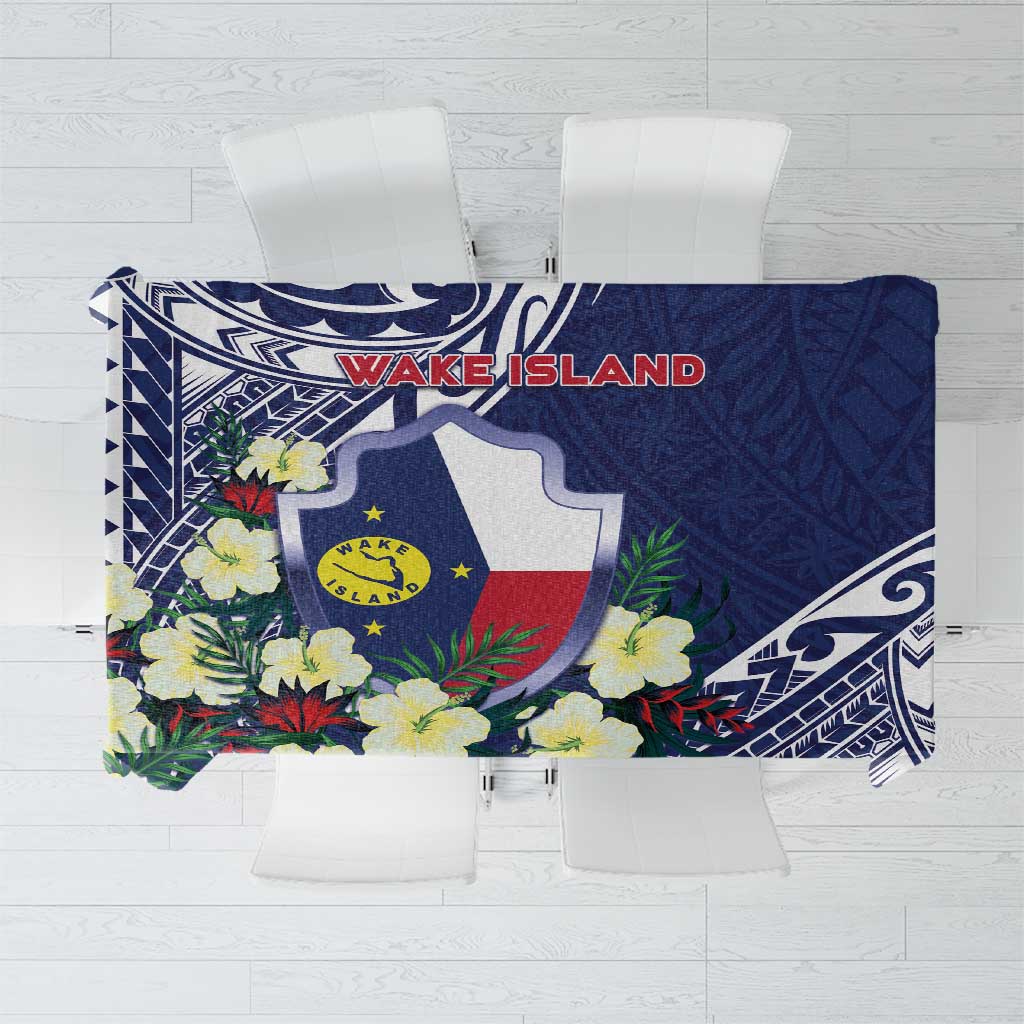 Wake Island Tablecloth Tribal Pattern With Hibiscus Flowers