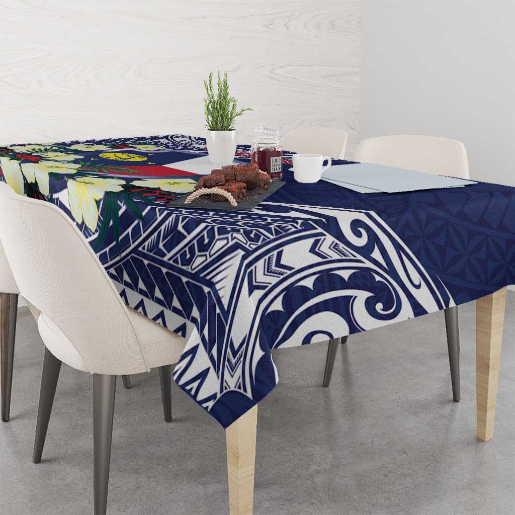 Wake Island Tablecloth Tribal Pattern With Hibiscus Flowers