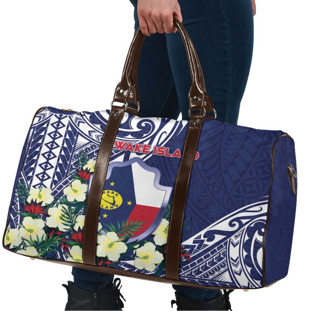 Wake Island Travel Bag Tribal Pattern With Hibiscus Flowers