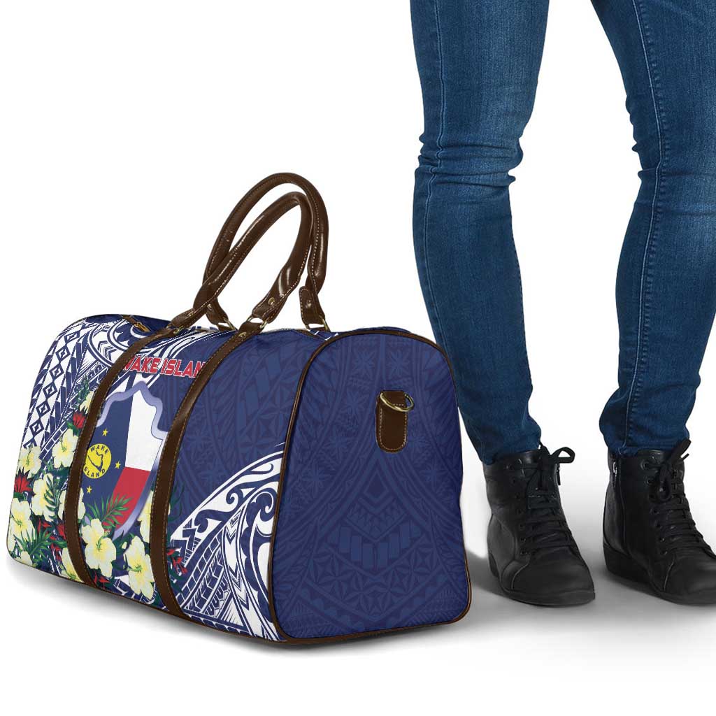Wake Island Travel Bag Tribal Pattern With Hibiscus Flowers