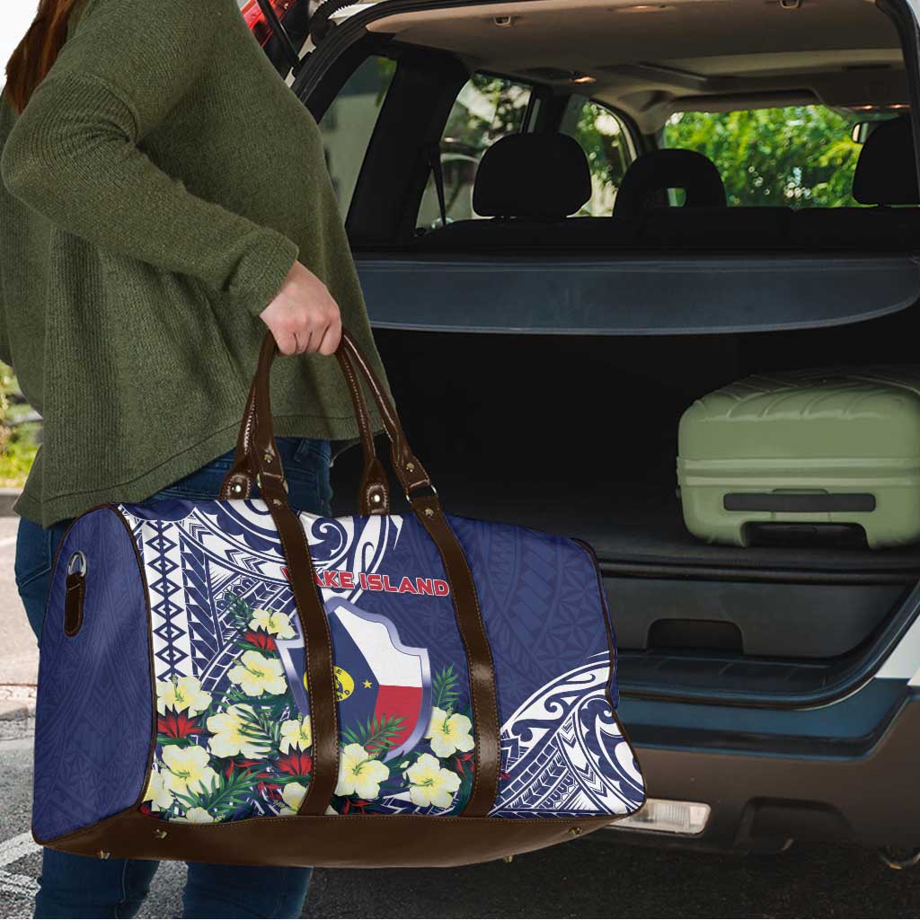 Wake Island Travel Bag Tribal Pattern With Hibiscus Flowers