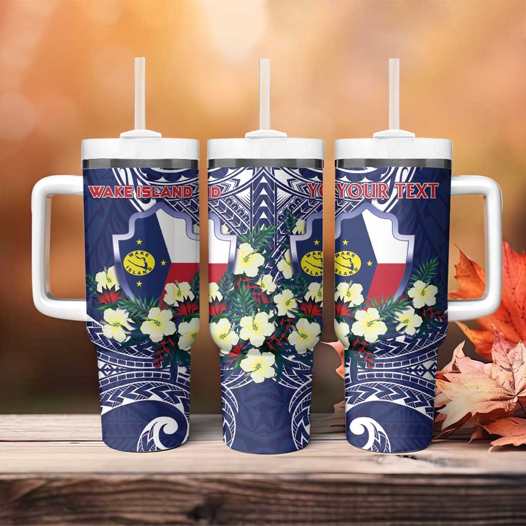 Personalised Wake Island Tumbler With Handle Tribal Pattern With Hibiscus Flowers