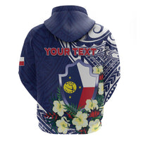 Personalised Wake Island Zip Hoodie Tribal Pattern With Hibiscus Flowers