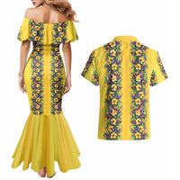 Aloha Hawaii Mardi Gras Couples Matching Mermaid Dress and Hawaiian Shirt Gold Style