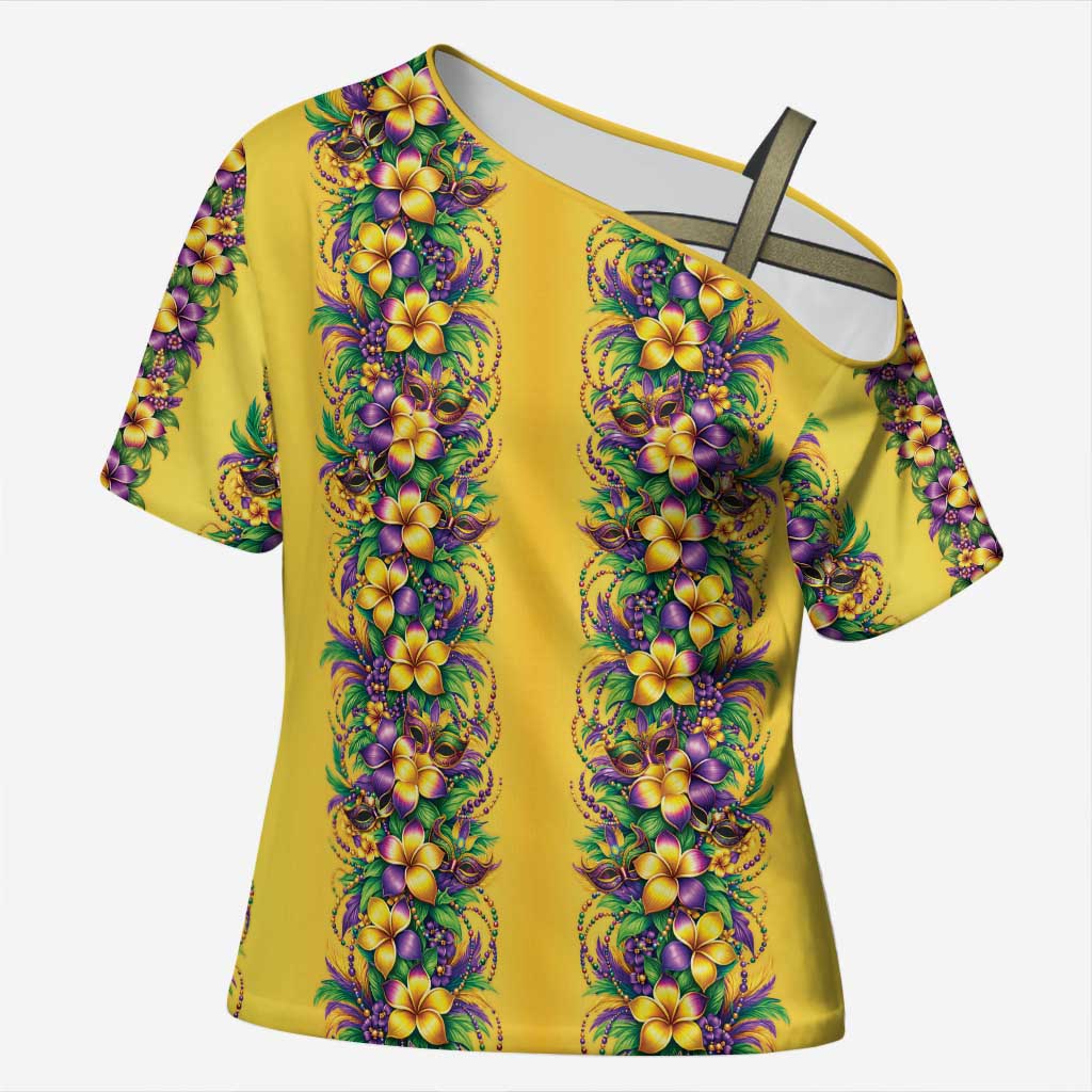 Aloha Hawaii Mardi Gras Cross Shoulder Shirt Gold Style LT05 Female Gold - Polynesian Pride