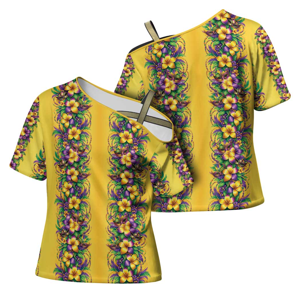 Aloha Hawaii Mardi Gras Cross Shoulder Shirt Gold Style