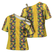 Aloha Hawaii Mardi Gras Cross Shoulder Shirt Gold Style