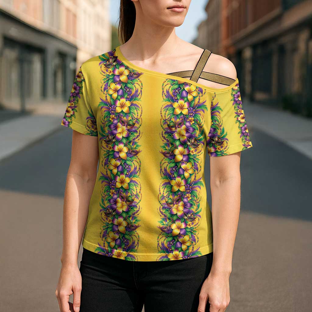 Aloha Hawaii Mardi Gras Cross Shoulder Shirt Gold Style
