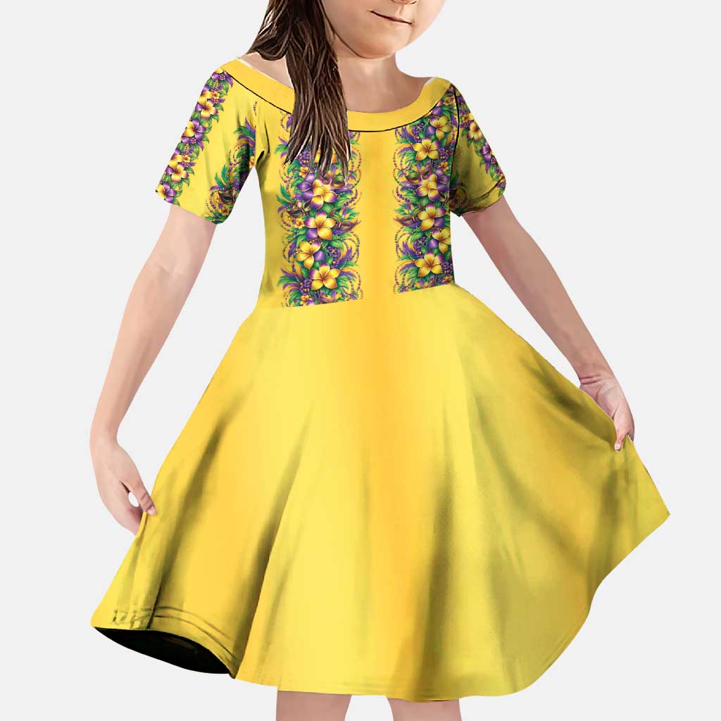 Aloha Hawaii Mardi Gras Family Matching Mermaid Dress and Hawaiian Shirt Gold Style
