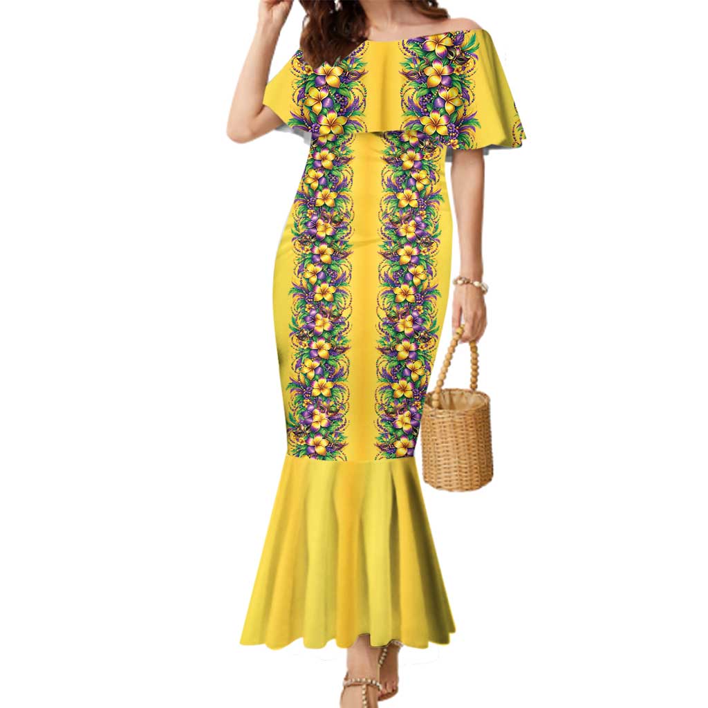 Aloha Hawaii Mardi Gras Family Matching Mermaid Dress and Hawaiian Shirt Gold Style