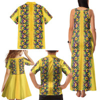 Aloha Hawaii Mardi Gras Family Matching Tank Maxi Dress and Hawaiian Shirt Gold Style