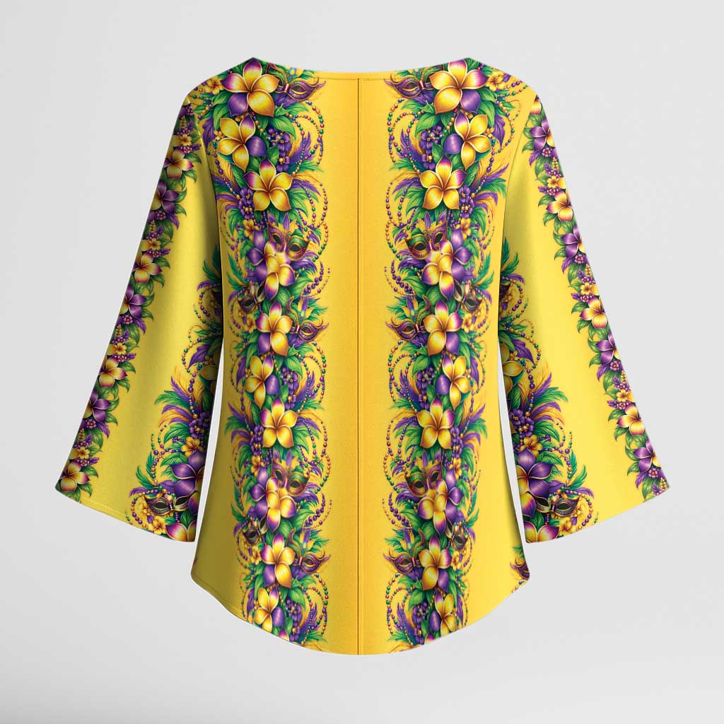 Aloha Hawaii Mardi Gras Kimono Sleeve Blouse Gold Style