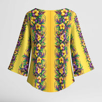 Aloha Hawaii Mardi Gras Kimono Sleeve Blouse Gold Style