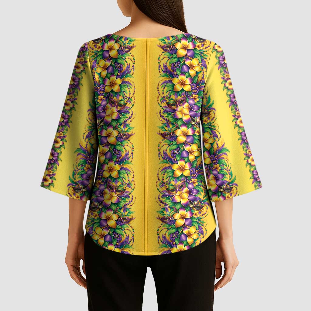 Aloha Hawaii Mardi Gras Kimono Sleeve Blouse Gold Style