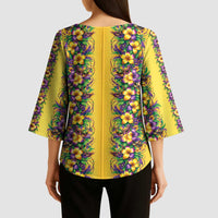 Aloha Hawaii Mardi Gras Kimono Sleeve Blouse Gold Style