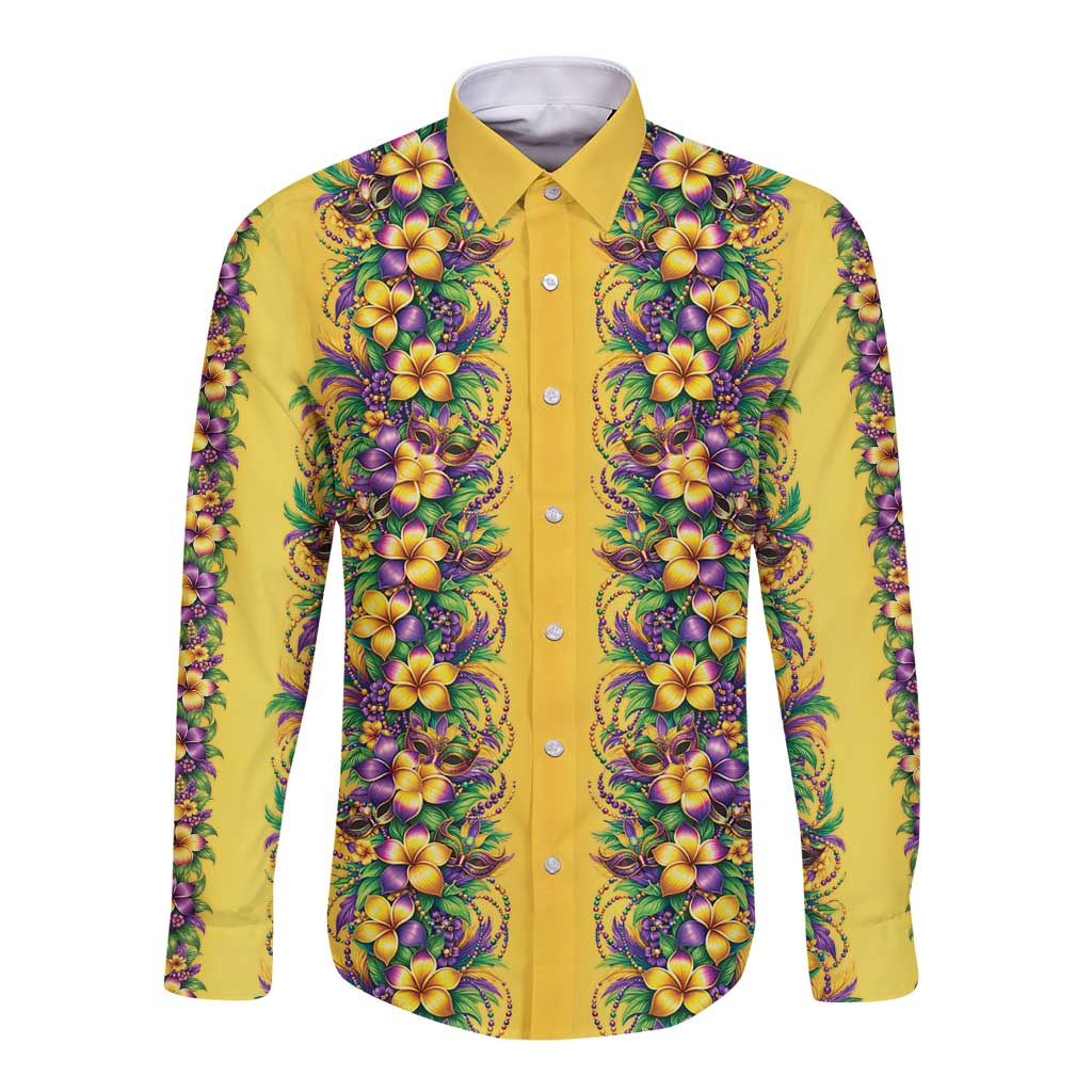 Aloha Hawaii Mardi Gras Long Sleeve Button Shirt Gold Style