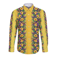 Aloha Hawaii Mardi Gras Long Sleeve Button Shirt Gold Style