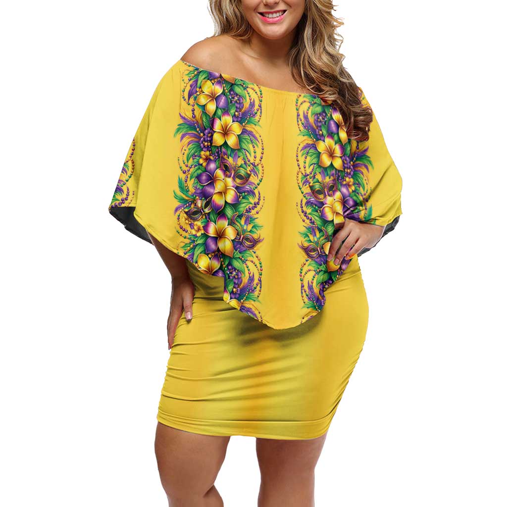 Aloha Hawaii Mardi Gras Off Shoulder Short Dress Gold Style LT05 Women Gold - Polynesian Pride