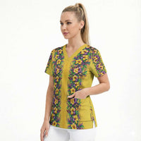 Aloha Hawaii Mardi Gras Scrub Top Gold Style