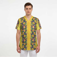 Aloha Hawaii Mardi Gras Scrub Top Gold Style