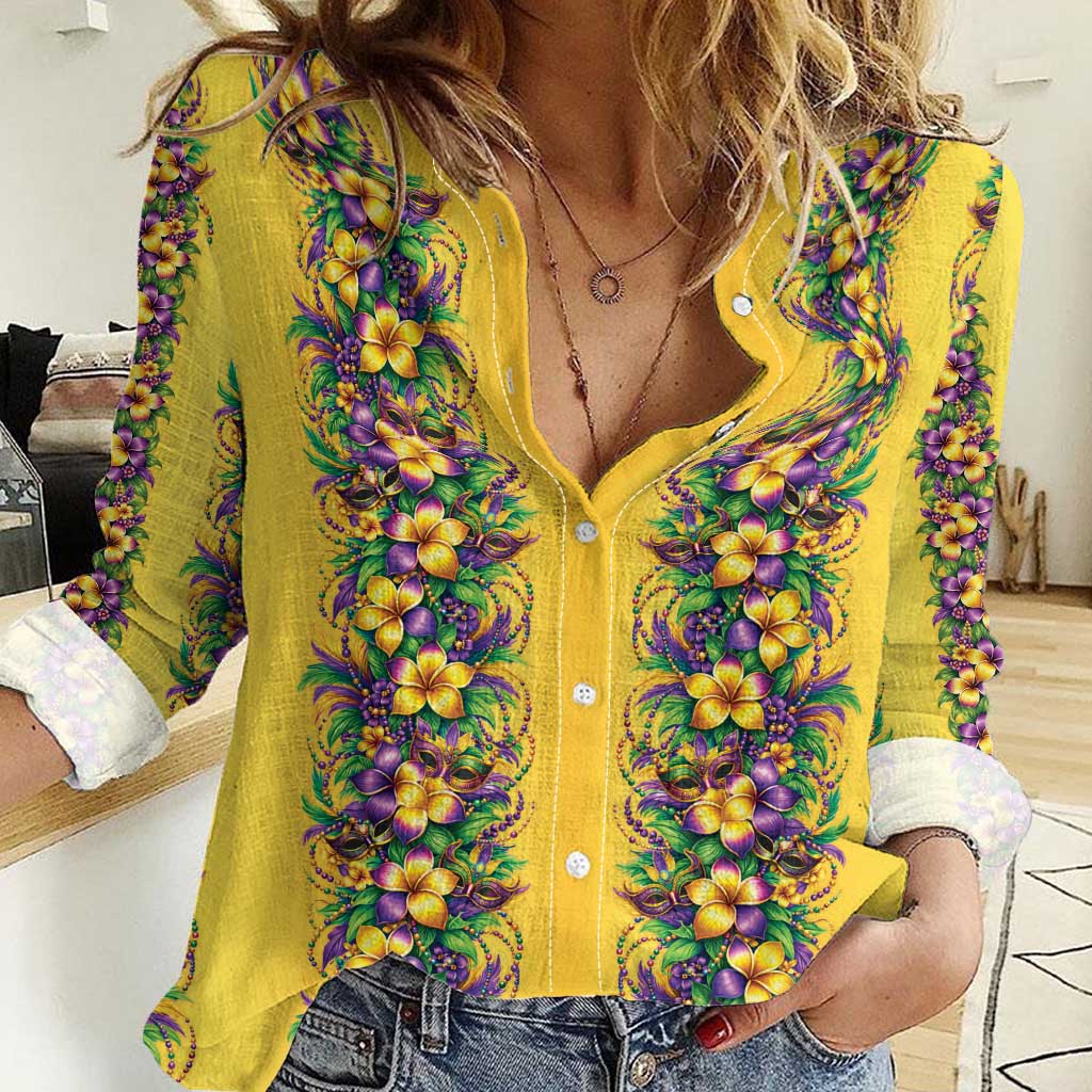 Aloha Hawaii Mardi Gras Women Casual Shirt Gold Style