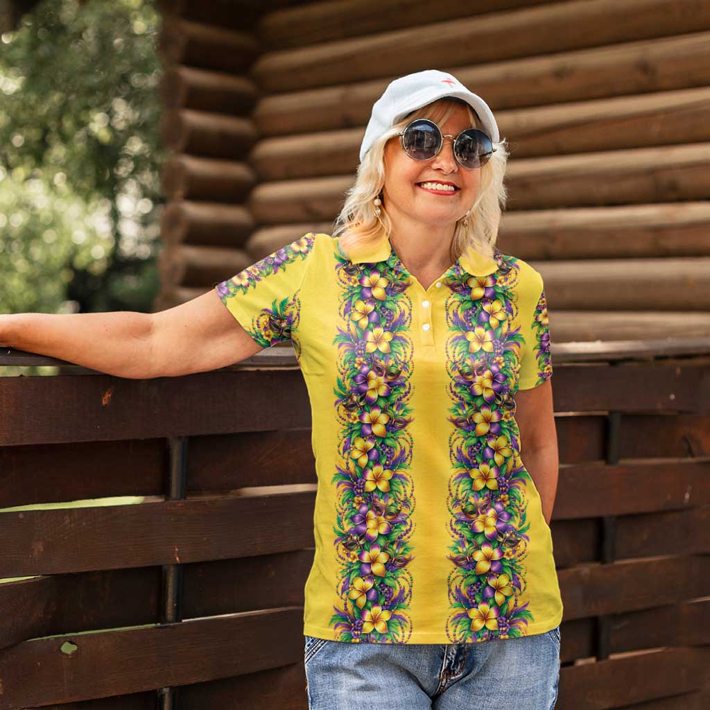 Aloha Hawaii Mardi Gras Women Polo Shirt Gold Style
