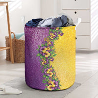 Hawaii Mardi Gras Laundry Basket Plumeria Lei Beads Glitter Style