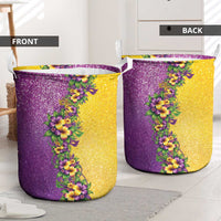 Hawaii Mardi Gras Laundry Basket Plumeria Lei Beads Glitter Style