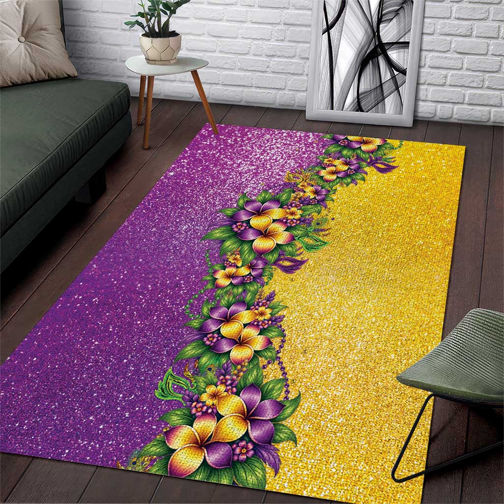 Hawaii Mardi Gras Area Rug Plumeria Lei Beads Glitter Style