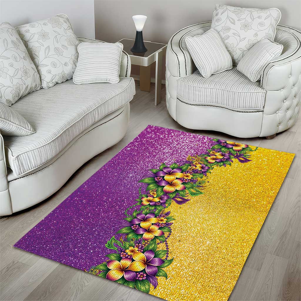 Hawaii Mardi Gras Area Rug Plumeria Lei Beads Glitter Style